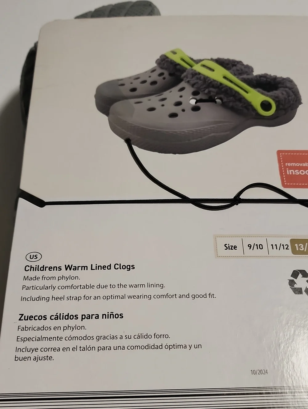L&D Children's Warm Lined Clogs - Gray with Lime Strap, Size LittleKid13/BigKid1